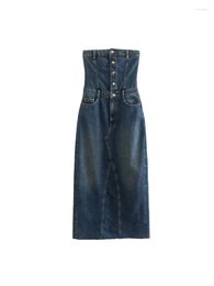 Casual Dresses 2022 Fall Women's Fashion Burst Single-breasted Decorative Denim Back Open Hundred