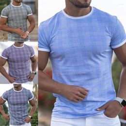 Men's T Shirts Shirt Men Clothing Summer Solid Color Casual Plaid Print T-shirt Quick Dry Short Sleeve O Neck Top For Dating