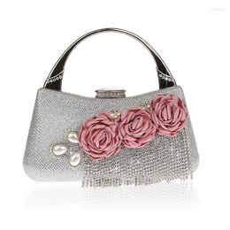 Evening Bags Luxury Totes Tassel Handbag Crystal Clutch Red Gold Women Bridal Wedding Shoulder Bag Floral Rhinestone Purse Party