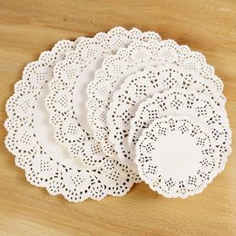 Table Mats 100Pcs White Round Lace Placemat Paper Cake Mat Doilies Wedding Gift Packing For Birthday Christmas DIY Decor