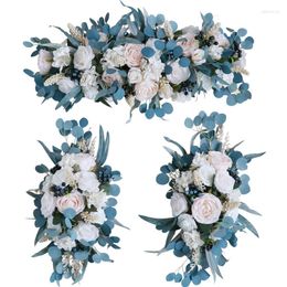 Decorative Flowers 3pcs Pea Blue Arch Flower Grass Floor Floral Ball Arrangement Wedding Decor Hang Corner Row Banquet Event Props