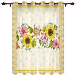 Curtain Pastoral Sunflower Plaid Window Curtains For Living Room Kitchen Indoor Decor Treatment Valances