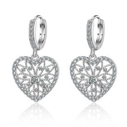 Ins Sparkling Dangle Earrings Vintage Jewellery 925 Sterling Silver Pave Round Cut White 5A Cubic Zircon Party Women Wedding Heart Drop Earring For Lover Gift