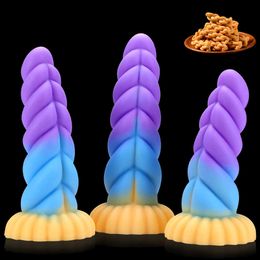 Beauty Items Twist Penis 17-21cm Long Anal Dildo For Men Women Vaginal Dilators Fantasy Monster Silicone Cock sexy Toys Soft Big Dick