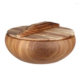 Bowls Japan Style Solid Wood Retro Bowl Acacia Kitchenware Lidded Large Soup/Ramen/Milkshake Tableware Kitchen Supplies