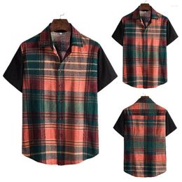 Men's T Shirts Mens Summer Short Sleeve Plaid Retro Business Casual Loose Blouse Tops