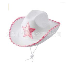 Berets Women Fashion Cool Novelty White Felt Cowgirl Hat With Pink Star Sexy Cowboy Cap