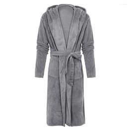 Men's Sleepwear Chic Plush Bathrobe Ankle Length Robe Pyjamas Long Sleeve Soft Men Coral Fleece Bath Anti-freeze