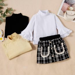 Clothing Sets #58 6months-4years Toddler Girls Clothes Autumn Winter Long Sleeve Solid Colour Turtleneck Flare Plaid Short Skirt Kid Set