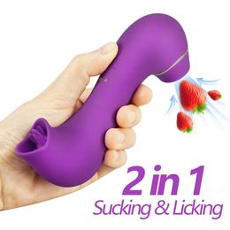Beauty Items 2 In 1 Female Suck Vibrator Clitoral Suction Cup Stimulator Masturbation Nipple Licking Tongue Oral sexy Toys For Women