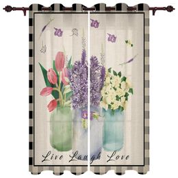 Curtain Vase Tulip Lavender Plaid Window Curtains For Living Room Kitchen Valances Fashion Bedroom