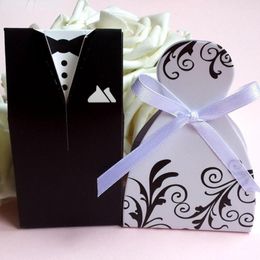 Gift Wrap 50 Pcs Bridal Cases Groom Tuxedo Dress Gown Ribbon Wedding Favour Candy Box And Gifts Decoration