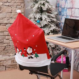 Chair Covers Christmas Ornament Red Cover Snowman Decor Table Dining Santa Claus Hat Elf Set