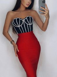 Casual Dresses Sexy Strapless Midi Bandage For Women 2022 Elegant Summer Sequins Off Shoulder Bodycon Runway Evening Club Party Dress