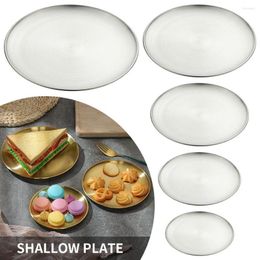 Plates Stainless Steel Fruit Tableware Gold Silver Shallow Tray Bone Spitting Dish Round Plate Metal Dining Disc