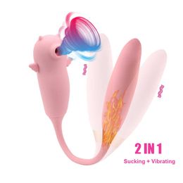 Beauty Items 2 in 1 Sucking Vibrator Women Dildos Heated Clitoris Sucker Vaginal Balls Massager Anal Plug Erotic Female Masturbator sexy Shop