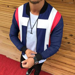 Men's Jackets 2022 Spring And Autumn Casual Solid Colour Fashion Bomber Jacket Men's Red Blue Striped Coat Baseball Top