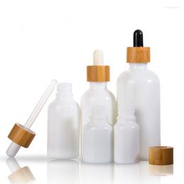 Storage Bottles 2pcs 10ml 15ml 1OZ 50ml 100ml Empty White Porcelain Essential Oil Bottle With Bamboo Dropper Lid Oils Serum Liquid