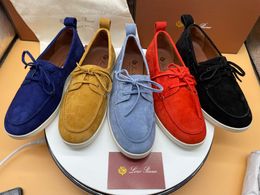 Suede Leather Unisex Womens Casual Dress Shoes Lace-up Luxury Designer Walk Loafers Mens Flats Sneaker With Box