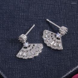 Stud Earrings Fan-shaped Delicate Cubic Zirconia Lady's Daily Wearable Accessories Simple Elegant Women Jewellery