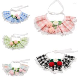 Dog Apparel Cute Lace Collar Bowknot Pet Bibs Cat Necklace Decor For Small Dogs Cats Plaid Flowers