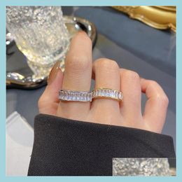 Cluster Rings Cluster Rings South Koreas Design Fashion Jewellery Exquisite Copper Inlaid Zircon Square Ring Luxury Womens Prom Party Dhezx