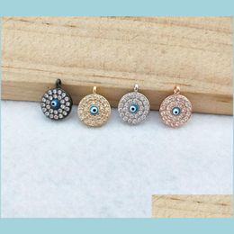 Pendant Necklaces 10 Pcs Tiny Cz Crystal Charm Zircon Stone Micro Pave Turkish Style Round Eyes Pendant Jewellery Finding Diy Necklace Dhqgx