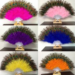 Party Favor Peacock Feather Hand Fan Dancing Bridal Party Supply Decor Chinese Style Classical dance Fans for Party Supplies LT148