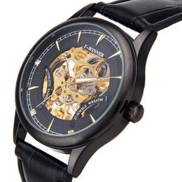 Wristwatches Fashion Black Golden Luxury Design Clock Mens Watch Mechanical Skeleton Steampunk Male Wrist Relogio Masculino