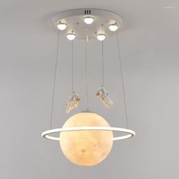 Pendant Lamps Planet Chandelier Children's Room Light Creative Boy Girl Bedroom 3D Printed Moon Spacemen Ceiling Home Decor