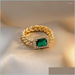 Cluster Rings Cluster Rings Korea Design Fashion Jewellery Emerald Square Zircon Chain Ring Elegant Urban Women Closed Daily Work Acce Dhl0G