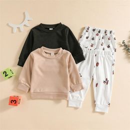 Clothing Sets Toddler Baby Girl Boy Outfits Round Neck Long Solid Color Sweatshirt Tops Floral Printed Elastic Waist Pant