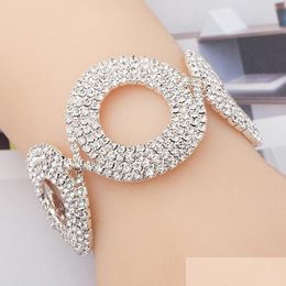 Charm Bracelets Sier Rhinestone Crystal Bracelets For Women Fashion Jewelry Circle Bracelet Bangles Wedding Accessories Drop Delivery Dharu