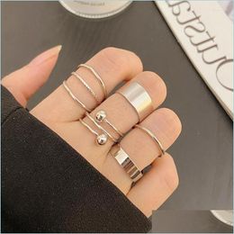 Cluster Rings Cluster Rings 5 Piece Punk Gold/Sier Color Simple Mtilayer For Women Alloy Open Joint Ring Set Fashion Jewelry Wholesa Dh2Nz