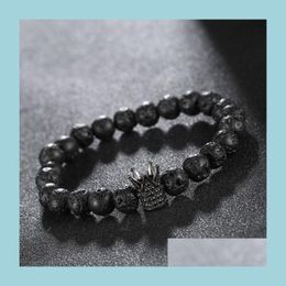 Beaded Micro Pave Cubic Zirconia Imperial Crown Bracelets Brand Men Women Charm Black Lava Buddha Beads Bracelet Jewellery Drop Deliver Dhkix