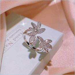 Cluster Rings Cluster Rings Simple And Shiny Zircon Ring For Womens Opening Adjustable Flower Leaf Personalised Jewellery Ringcluster Dhrby