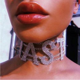 Choker Sexy NASTY Shiny Rhinestone Necklace Letter For Women FANCY Big Crystal Collar Statement Jewelry Gift