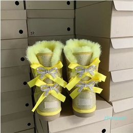 boots diamond woman fur one snow boots manual iron drill heel bright