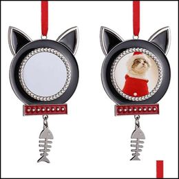 Dog Tag Id Card Sublimation Metal Cat Dog Head Tag Christmas Pet Pendant With Red Rope Decorations Drop Delivery 2022 Home Garden Sup Dhn8D