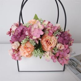 Decorative Flowers 7 Heads Artificial Rose Peony Fake Flower Bouquet Home Party Wedding Decoration Office Livingroom Accessories