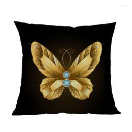 Pillow Black Background Diamond And Golden Butterflies Pattern Linen Throw Case Home Sofa Room Decorative Cover 45x45cm282Z