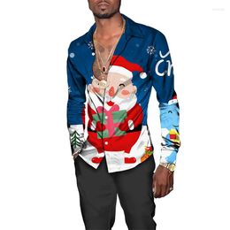 Men's Dress Shirts 2022 Christmas Snowman 3D Printed Coat Autumn And Winter Long Sleeve Snowflake Santa Candy Colored Men's Shirt