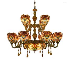 Chandeliers 12 Heads Chandelier Stained Glass Large Orange Baroque Colourful Style Crystal Pendant Lamp For Lobby Living