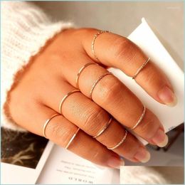 Cluster Rings Cluster Rings Pcs/Set Minimalist Midi Round Twist Weave Ring Set Fashion Jewellery Female Elegant Classic Knuckle Finger Dh4Ws