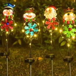 4Pcs Christmas Decorations Solar Garden Stake Lights IP65 Waterproof Cute Santa Claus Elk Penguin Snowman Pathway