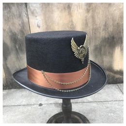 Berets 2022 Unisex Men Women Handmade Steampunk Top Hat Stage Magic Cosplay Bowler Size 57CM