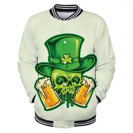 Giacche da uomo S.Patrick's Day Skull e Two Beers 3D Stampato Baseball Uniform Men Women Coat Coat Streetwear Hip Hop Casual casual