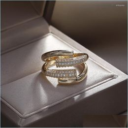 Cluster Rings Cluster Rings Korea Fashion Jewellery Exquisite 14K Gold Plated Zircon Double Cross Ring Elegant Women Opening Adjustabl Dhqle