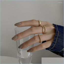 Cluster Rings Cluster Rings Fashion Sier Colour Metal Alloy Set Women Hollow Round Opening Finger Ring For Girl Lady Party Wedding Je Dhgeb