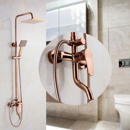 Bathroom Shower Sets Rose Gold Set Wall Mounted 8" Rainfall Mixer Taps Faucet 3 Functions Valve Square Head